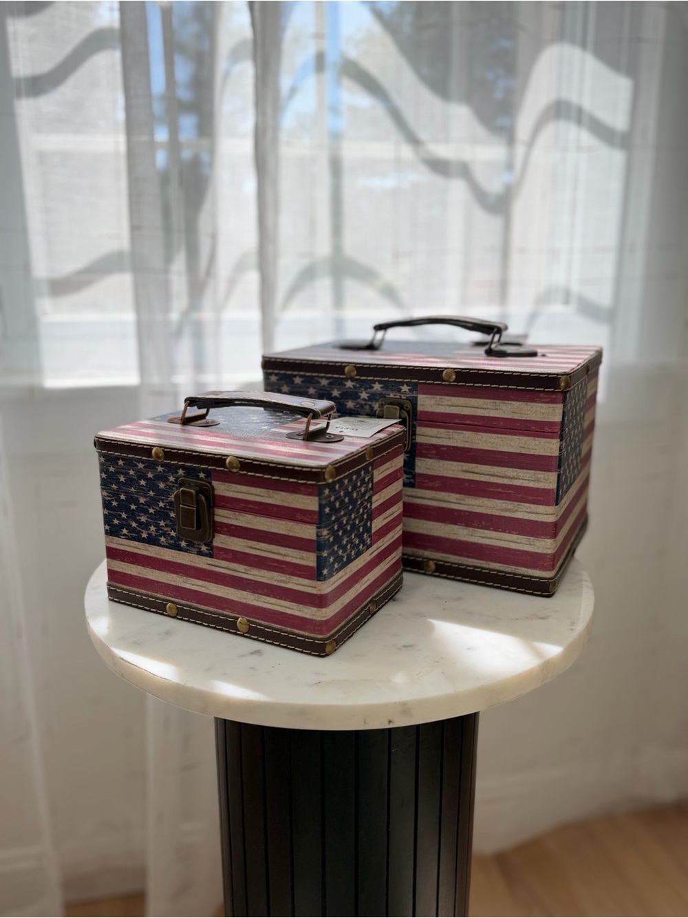 Patriotic American Flag Vintage-Style Storage Boxes - Set of 2